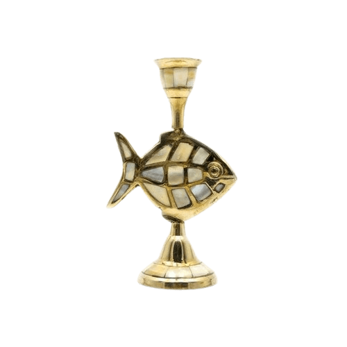 BRASS & MOP FISH TAPER CANDLE HOLDER